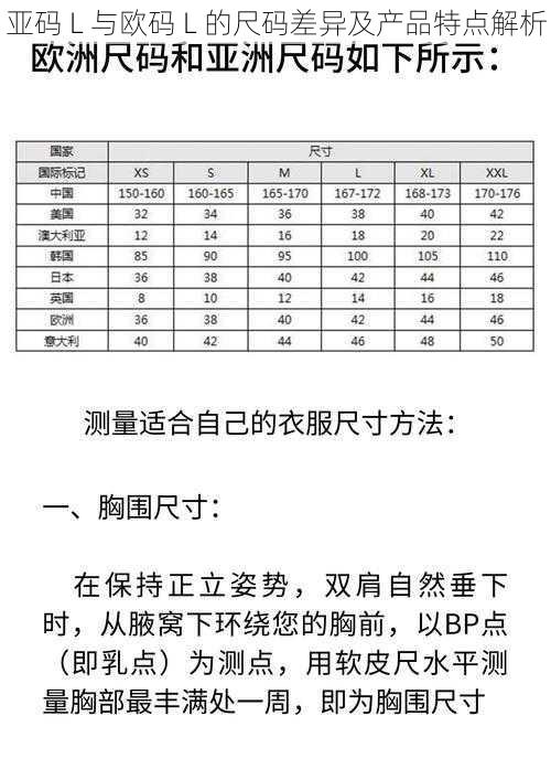 亚码 L 与欧码 L 的尺码差异及产品特点解析