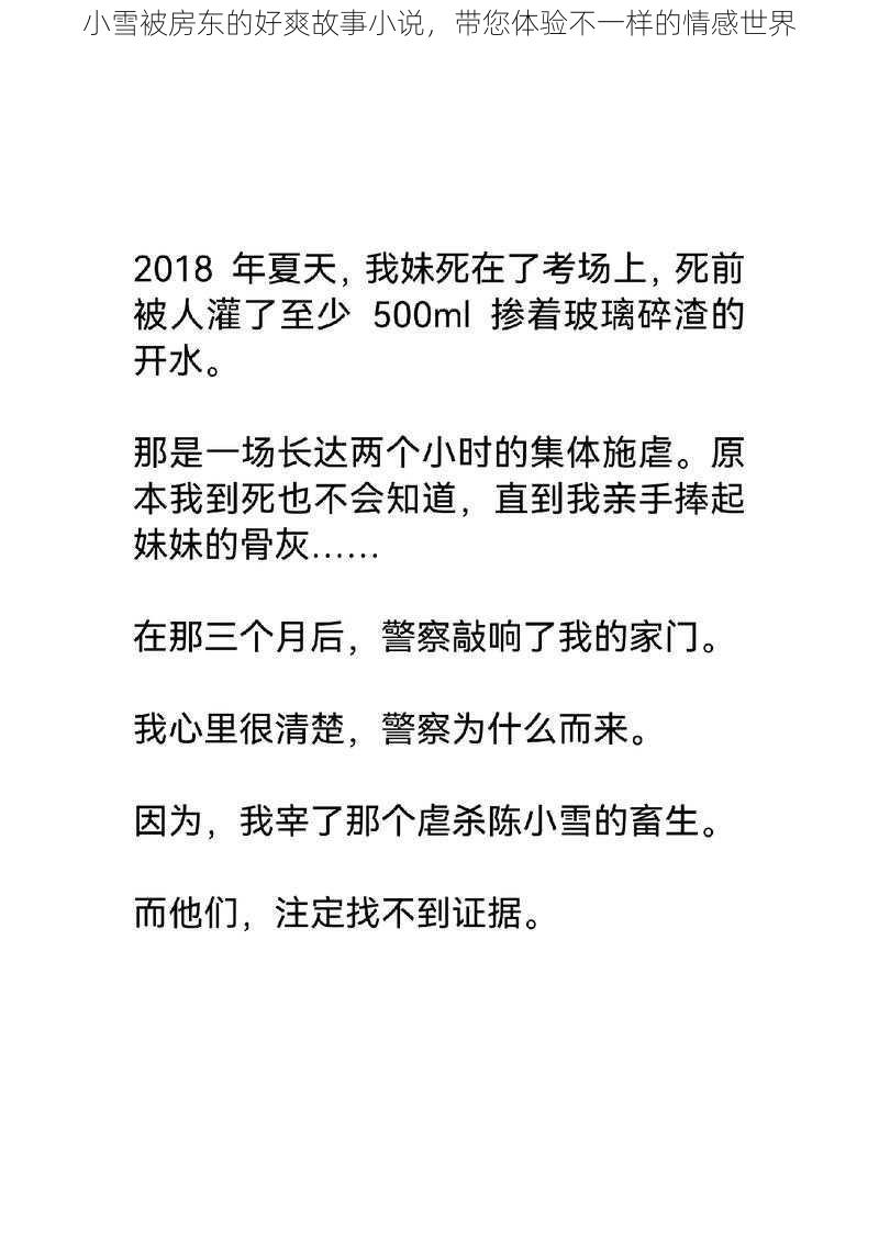 小雪被房东的好爽故事小说，带您体验不一样的情感世界