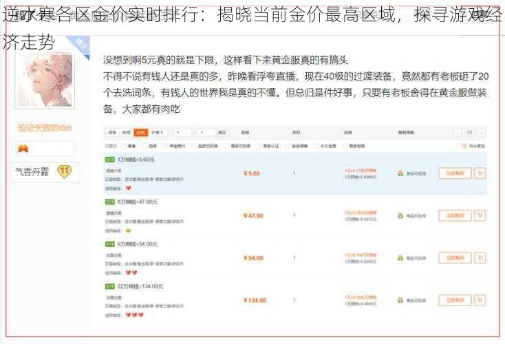 逆水寒各区金价实时排行：揭晓当前金价最高区域，探寻游戏经济走势