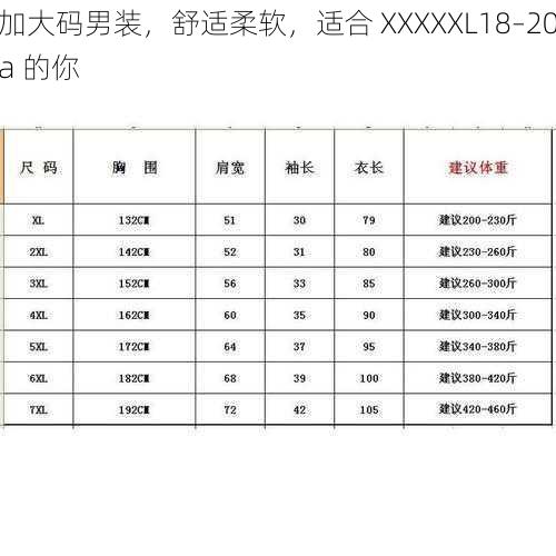 加大码男装，舒适柔软，适合 XXXXXL18–20a 的你