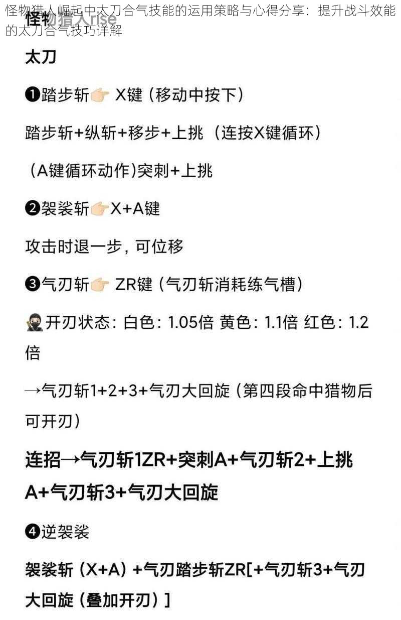 怪物猎人崛起中太刀合气技能的运用策略与心得分享：提升战斗效能的太刀合气技巧详解