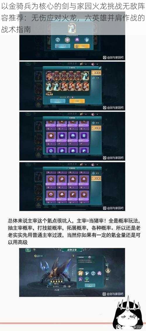 以金骑兵为核心的剑与家园火龙挑战无敌阵容推荐：无伤应对火龙，六英雄并肩作战的战术指南
