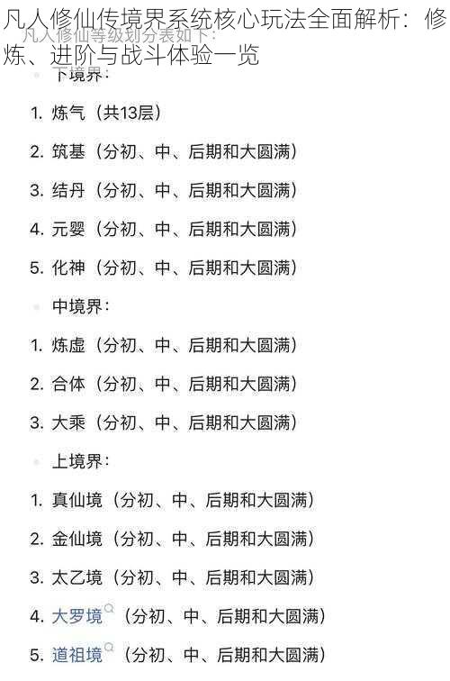 凡人修仙传境界系统核心玩法全面解析：修炼、进阶与战斗体验一览