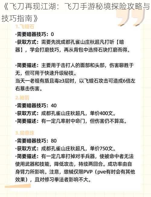 《飞刀再现江湖：飞刀手游秘境探险攻略与技巧指南》