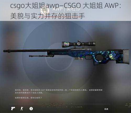 csgo大姐姐awp—CSGO 大姐姐 AWP：美貌与实力并存的狙击手