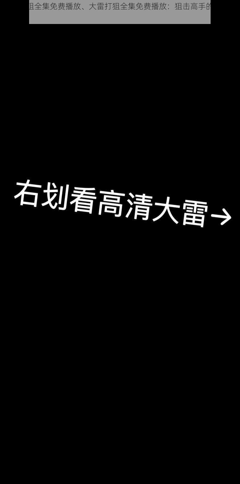 大雷打狙全集免费播放、大雷打狙全集免费播放：狙击高手的传奇故事