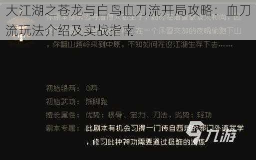 大江湖之苍龙与白鸟血刀流开局攻略：血刀流玩法介绍及实战指南