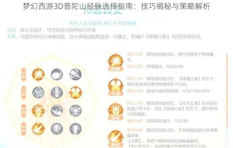 梦幻西游3D普陀山经脉选择指南：技巧揭秘与策略解析