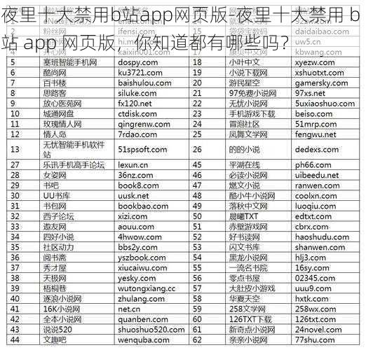 夜里十大禁用b站app网页版-夜里十大禁用 b 站 app 网页版，你知道都有哪些吗？